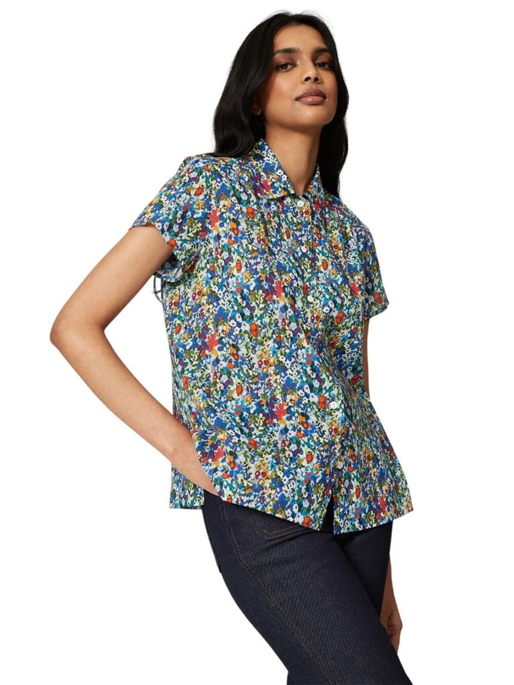 A.P.C. Cleo Short Sleeve Shirt in Blue 38 Womens Button Down Top Blouse